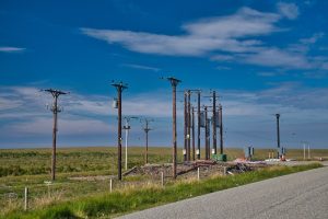 A stock photo of transmission lines on the Isle of Lewis